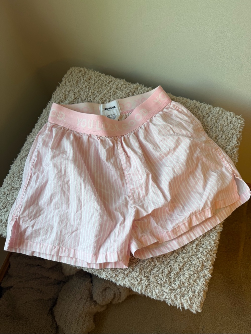 Glossier Light Pink Striped Lounge Shorts